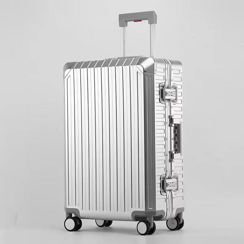 Valise de voyage en alliage aluminium-magnésium 100 %, bagage à roulettes en métal avec roues univer