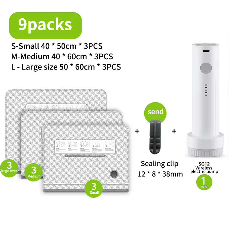 Sacs de compression sous vide multi-tailles avec pompe à air rechargeable, rangement pratique et gai