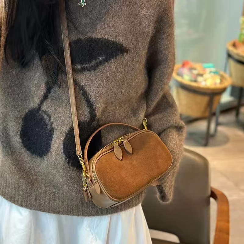 Sac à bandoulière en cuir véritable de vache pour femmes, sac à main en cuir Nubuck de bonne qualité