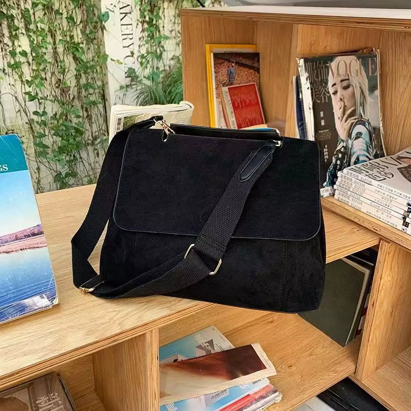 Sac à bandoulière en cuir suédé pour femmes, sacoche à bouton magnétique, grande capacité, fourre-to