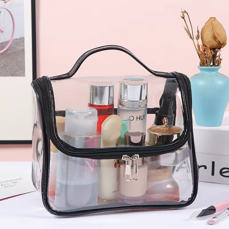 Sac à cosmétiques transparent en PVC, trousse de toilette portable et étanche, sac de rangement de g