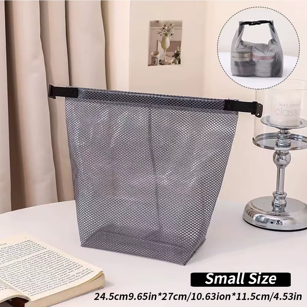 Trousse de toilette en maille imperméable, organiseur de cosmétiques à cordon avec boucle à dégageme