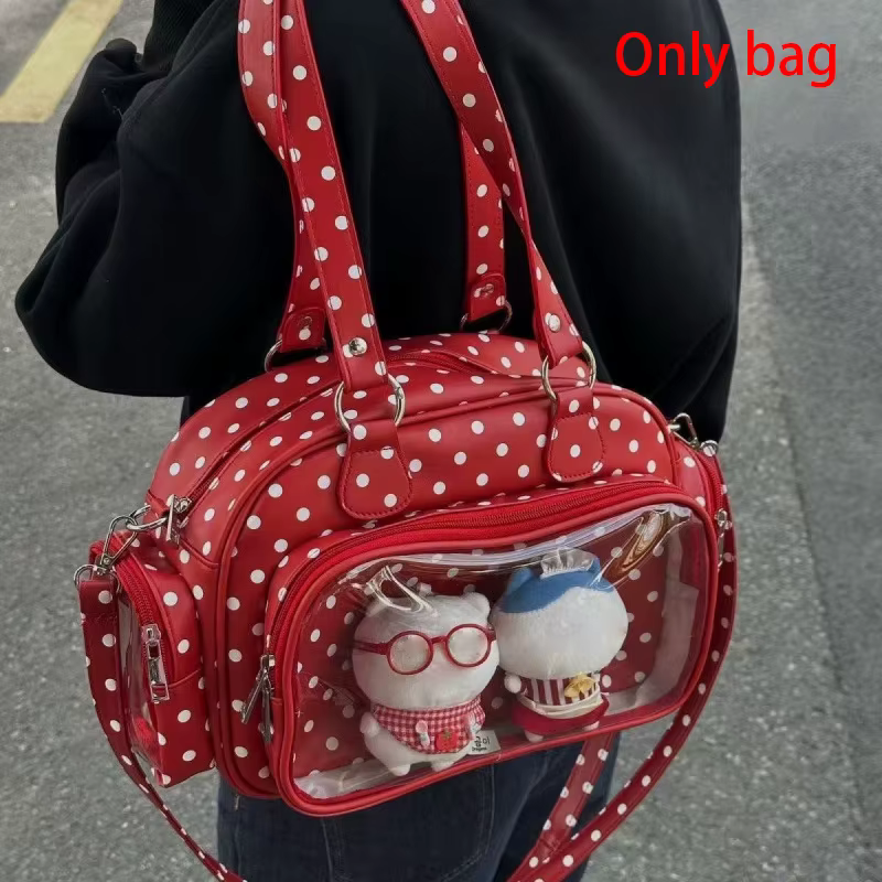Sac Boston à pois avec fenêtre transparente, style coréen mignon, sac à main polyvalent, sac bandoul