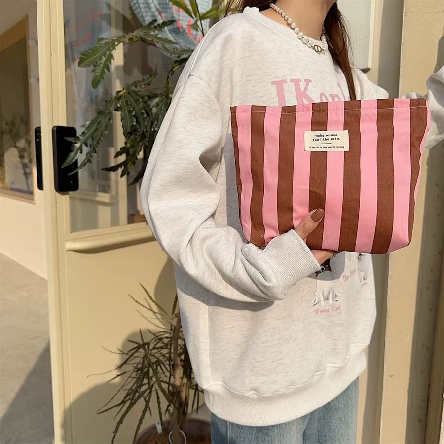 Sac à cosmétiques à rayures verticales, petit sac de rangement pour maquillage, sacs de voyage pour 