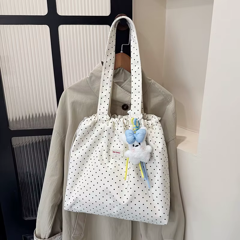 Sac fourre-tout à pois doux, sac à bandoulière pour trajets quotidiens, style coréen, matériau en ny