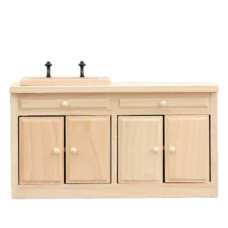 Maison de poupée en bois Vintage armoire évier tiroir armoire Mini armoire étagère jambes placard mo