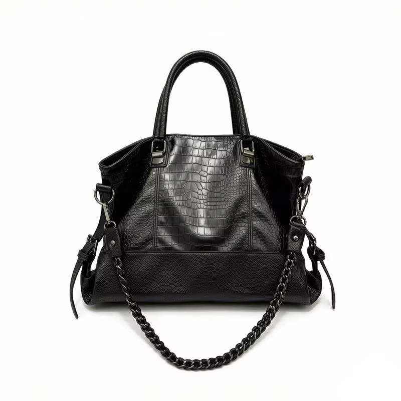 Sac à bandoulière en cuir PU vintage à texture croco, grand sac fourre-tout pour femme, sac à main a