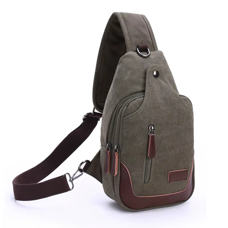 Sacoche Vintage en toile et cuir pour hommes, sac à bandoulière de poitrine, sac de Sport