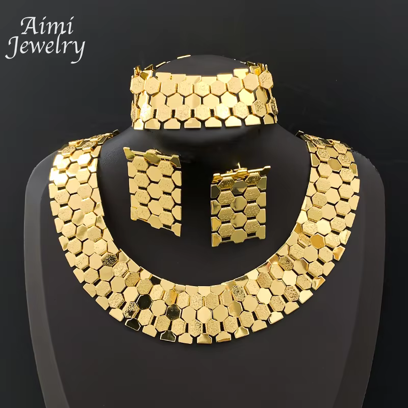Ensemble de bijoux Vintage plaqué or 18 carats pour femmes, ensemble de bijoux italiens, cadeaux de 