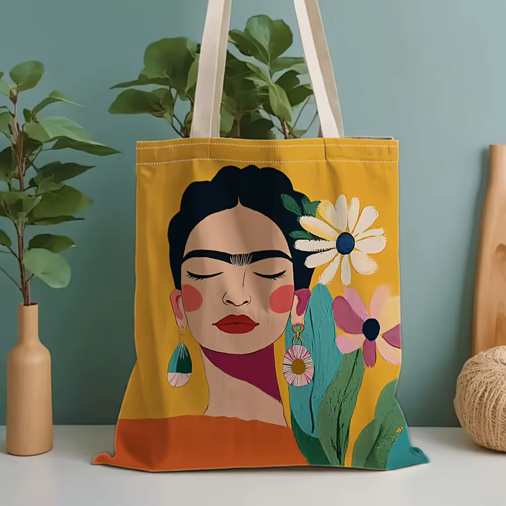 Sac fourre-tout en toile imprimé à motif floral, idéal pour un usage quotidien, les courses, l'école