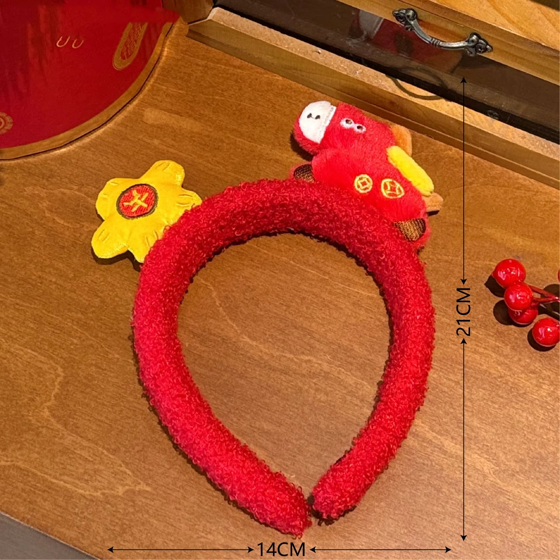 Cerceau de cheveux de cheval de dessin animé doux, couvre-chef rouge poney, couvre-chef porte-bonheu