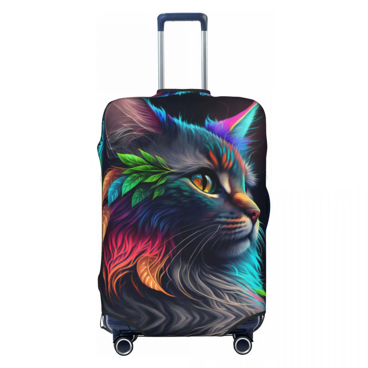 Housse de valise tête de chat mignon, étui de bagage élastique animal abstrait de vacances, protecti