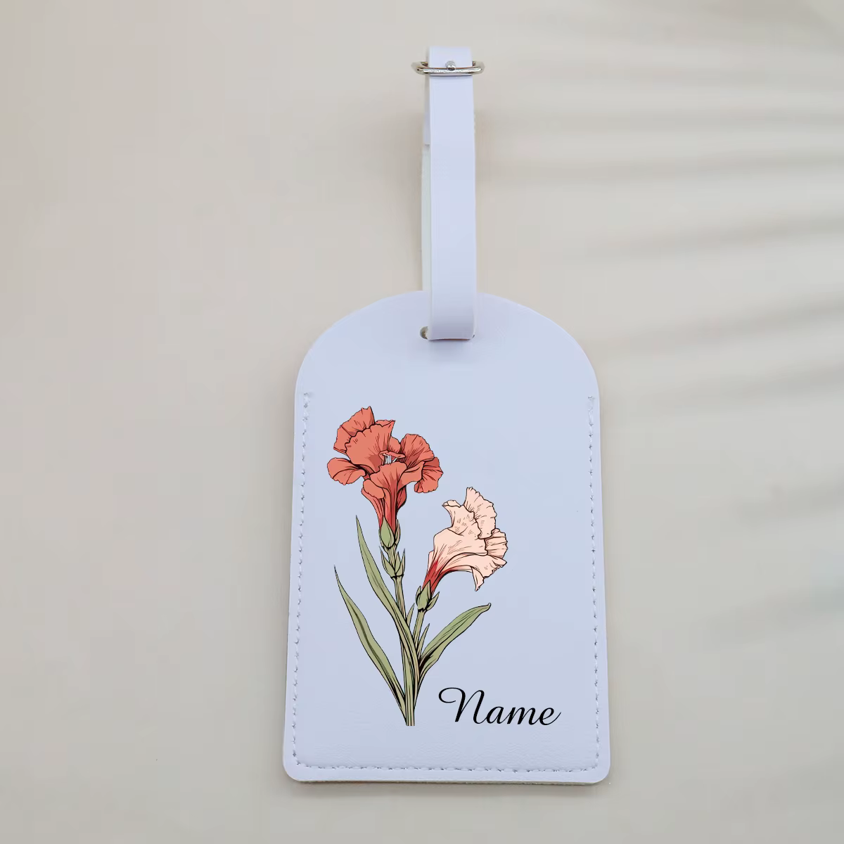 Étiquette à bagages personnalisée avec nom - Motif fleur japonaise, en cuir PU, personnalisable