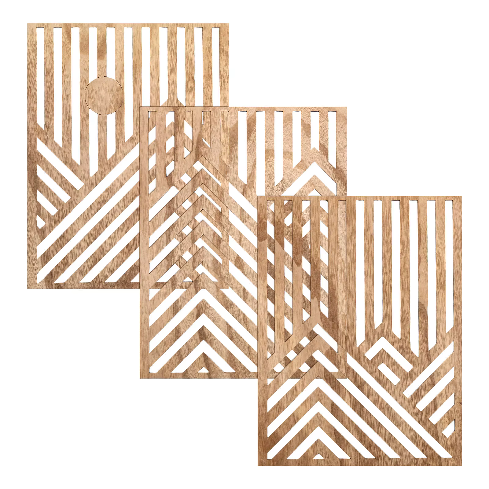 Sculpture murale en bois, 3 pièces, décor ajouré, ornement mural en bois, facile à accrocher, œuvre 