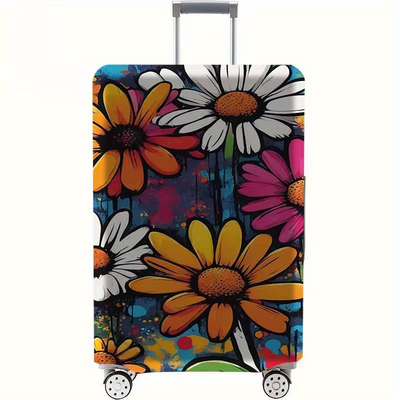 Housse de bagage à motif marguerite – un accessoire de voyage anti-poussière et extensible, adapté a