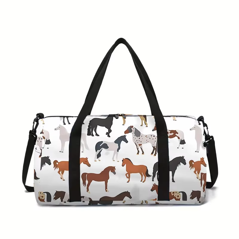 Sac de voyage à grande capacité pour garçons et filles, motif animal de dessin animé, cheval, meille