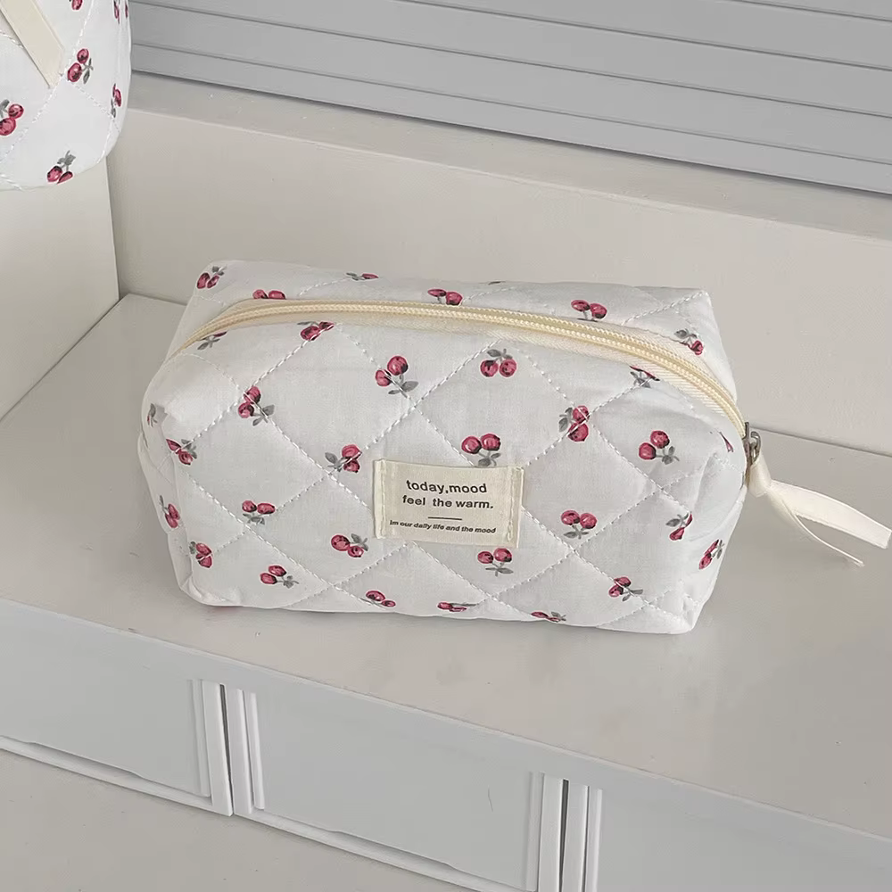 Sac fourre-tout en coton matelassé à fermeture éclair pour femmes, sac de maquillage portable et mig