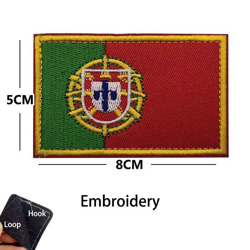 Badges en tissu drapeau du Portugal, patchs brodés avec crochet et boucle, autocollants militaires r