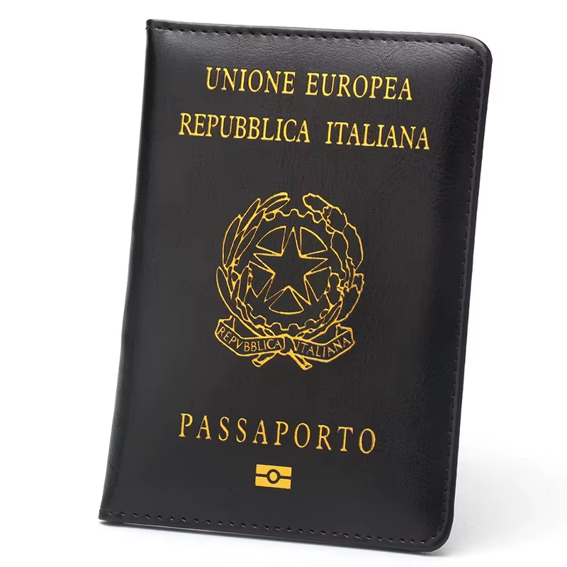 Porte-passeport italien pour femme, étui en cuir PU, protecteur de passeport, couverture noire, logo