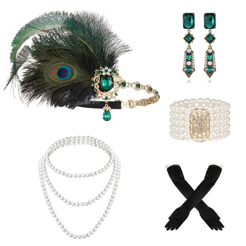 Ensemble d'accessoires à clapet des années 1920, tenue de Costume du grand Gatsby pour femmes et fil