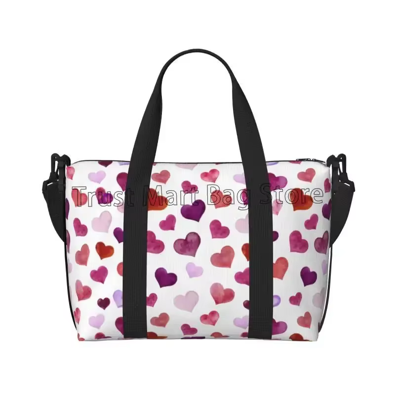 Sac polochon de voyage à motif coeurs d'amour pour femmes, sac à main de week-end d'entraînement, sa