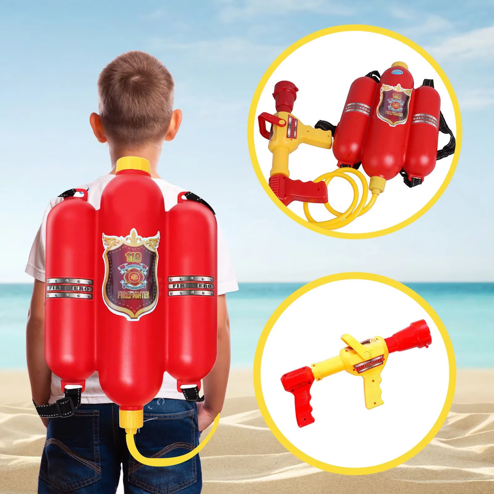 Sac à dos de pompier de 2500ML, pistolet à eau Blaster pour enfants, réservoir avec tireur de tuyau,