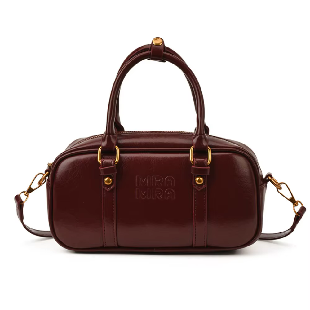 Sac bowling élégant en cuir PU, sac à main couleur unie, sac Boston en PU grande capacité, sac à ban