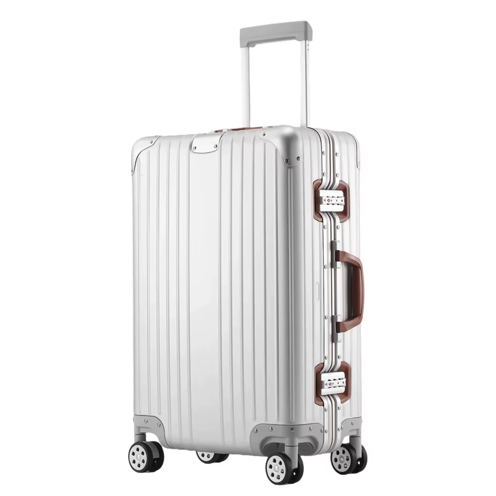 Valise en alliage d'aluminium et de magnésium avec serrure douanière, bagage cabine métallique, vali