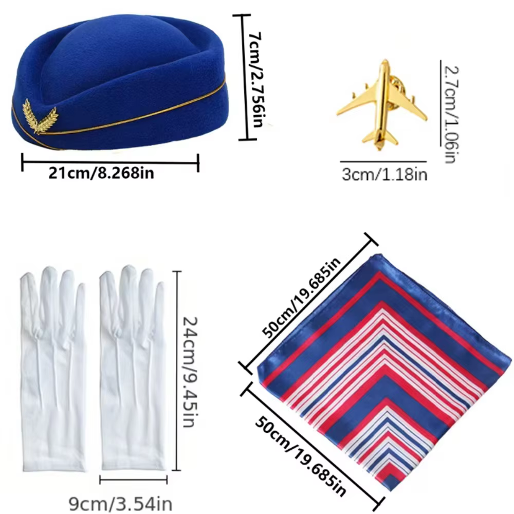 PESENAR accessoires de Costume d'agent de bord Costume de Cosplay d'hôtesse de l'air pour femmes ave