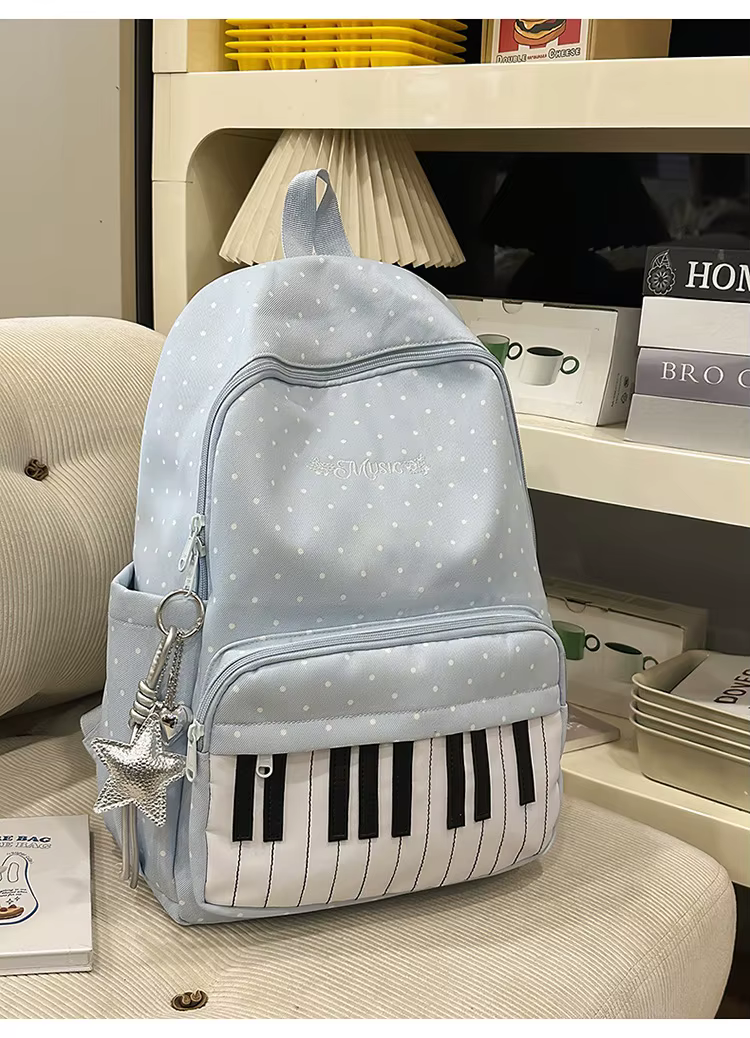 Sac à dos unisexe en nylon style japonais à motif piano, sac d'école pour jeunes, sac de voyage et d