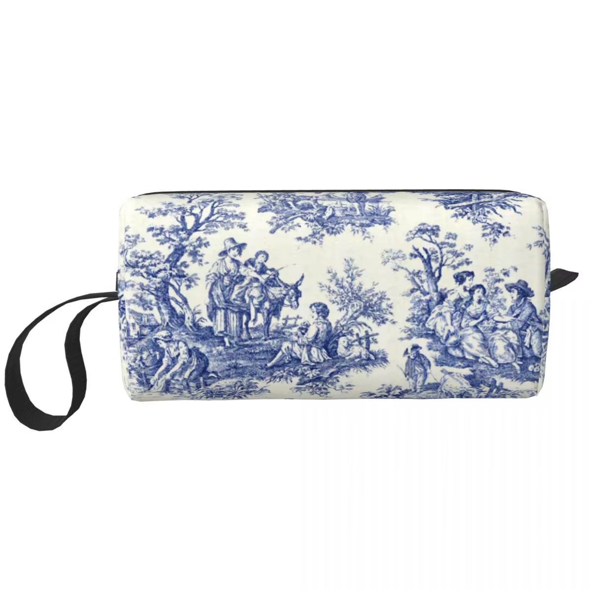 Trousse de Toilette de Voyage à Motif Bleu Marine Français, Kit de Rangement, Art Traditionnel, Cosm