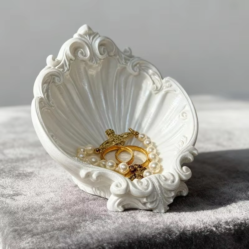 Plateau à bijoux vintage en forme de coquillage, gaufré, organisateur de coiffeuse, rangement de bur