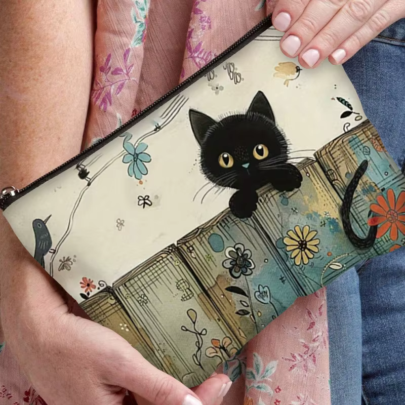 HOMEFISH Pochette à fermeture éclair à motif de chat noir - Trousse de toilette durable et résistant