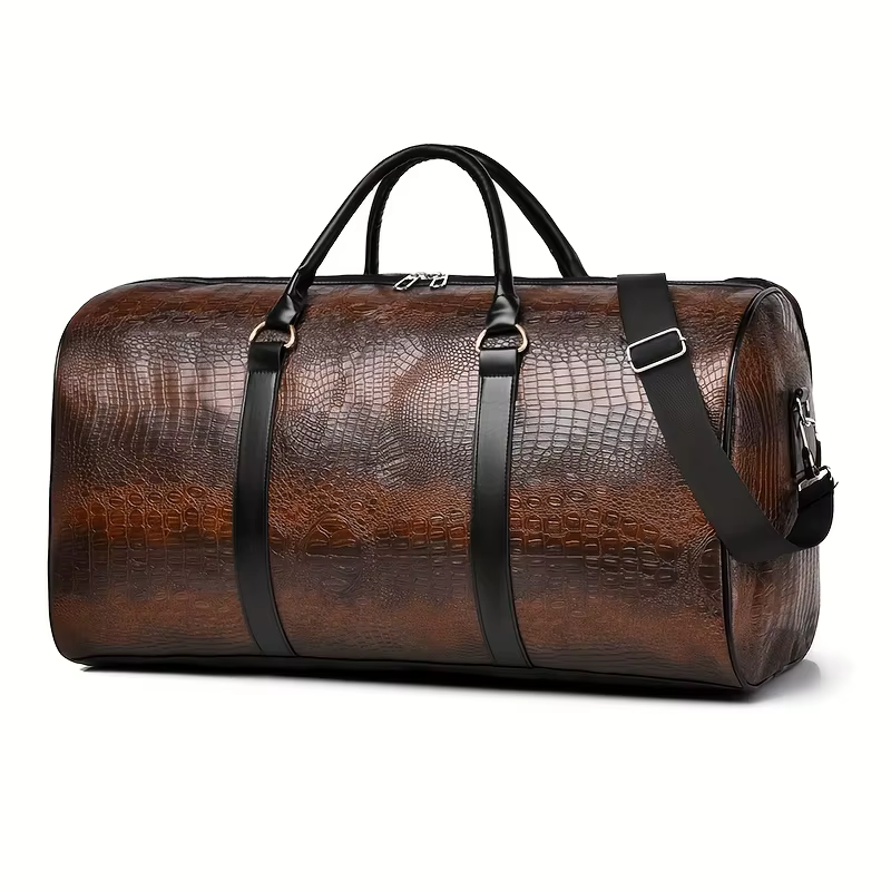Sac polochon de voyage rétro texturé crocodile de grande capacité – Bagage de vacances unisexe durab