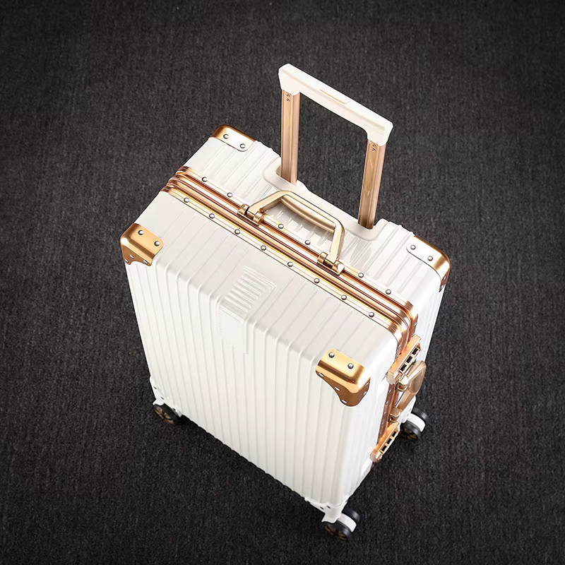 Valise de luxe en cuir verrouillable de 26 pouces, boîtier de chariot de voyage, cadre en aluminium 