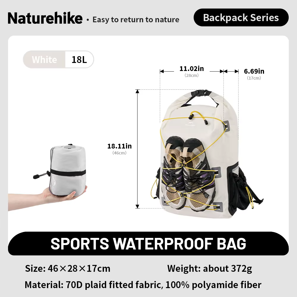 Sac à dos de randonnée Naturehike 18L/25L, léger, imperméable IPX6, sac à séparation sec et humide, 