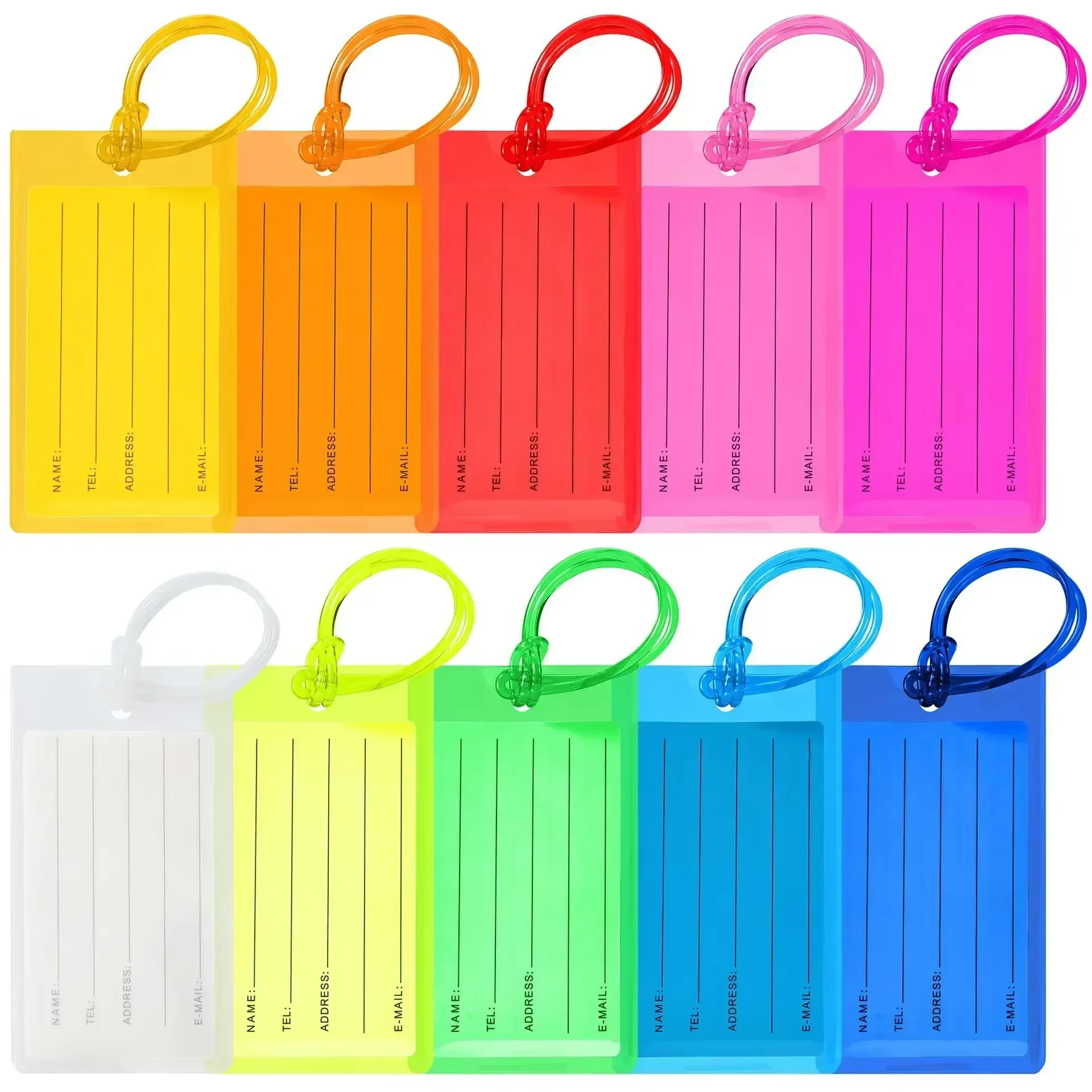 Étiquette de bagage transparente colorée arc-en-ciel, étiquette de valise flexible, identification d