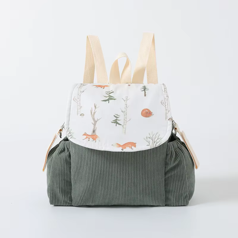 Sac à dos Anti-perte pour bébé, nom personnalisé, sac d'école en velours côtelé de couleur unie pour