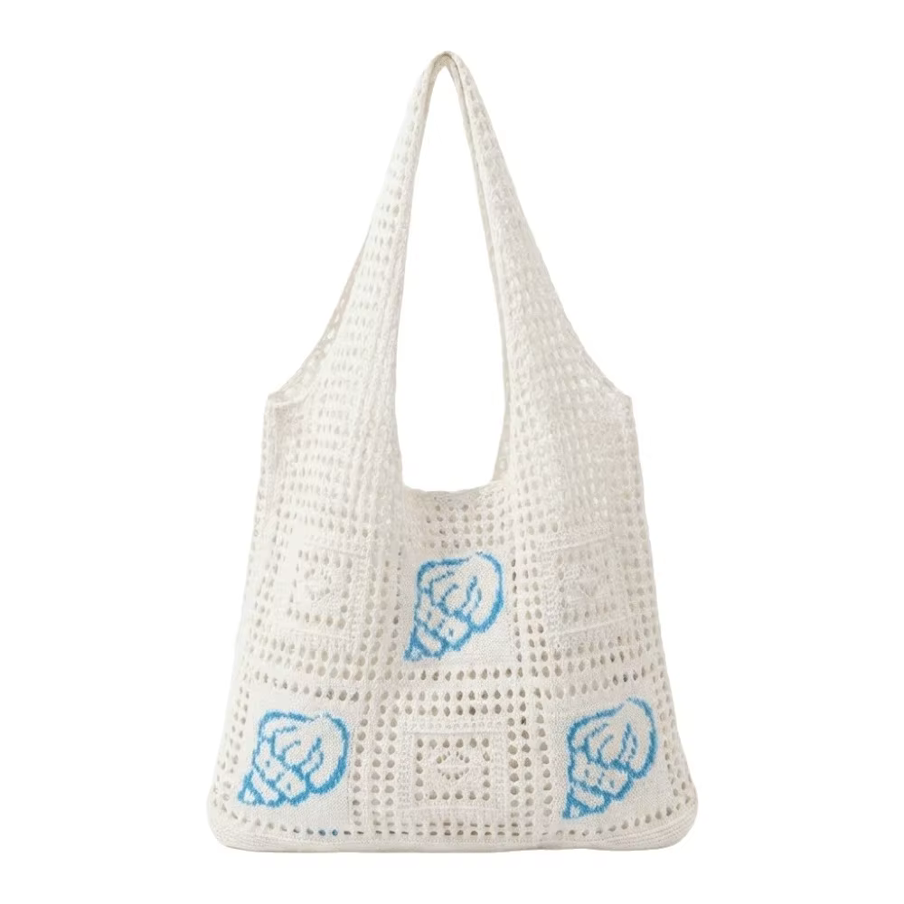 Sac fourre-tout tendance en crochet coquillage, grande capacité, sac à bandoulière brodé tissé, sac