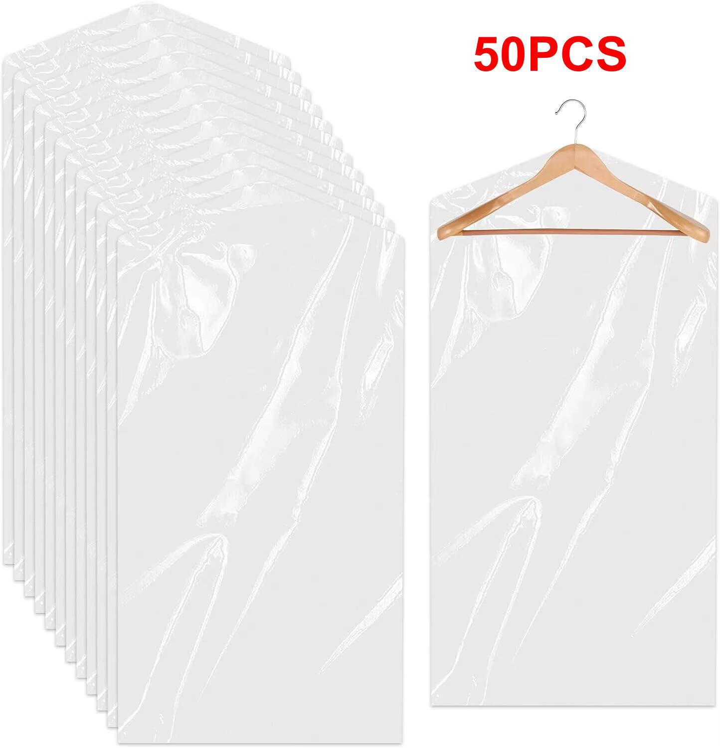 50 pièces de housses de protection transparentes en plastique pour vêtements, sacs anti-poussière en