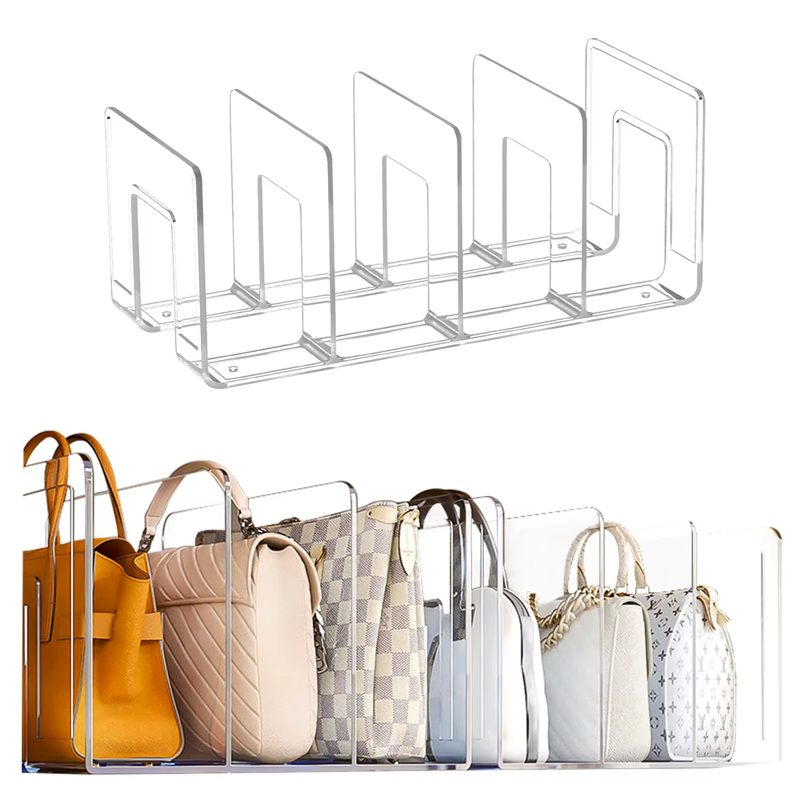 Organisateur de sac à main en plastique transparent, 4 fentes, séparateurs de placard transparents, 