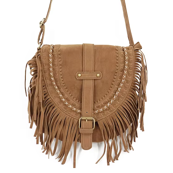 Sac bandoulière femme 2026 à franges en faux daim, style bohème, hippie, gypsy, tribal, Ibiza, cotta