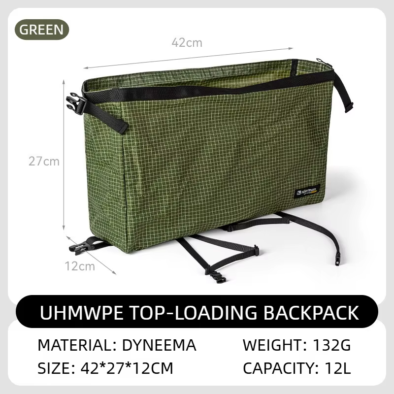 Sac à dos ultraléger en Dyneema avec couvercle supérieur, pochette d'extension étanche, sac de range