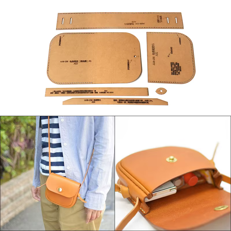 Patron de couture en cuir pour sac messager fait à la main, modèle de galets en papier kraft, 13x10x
