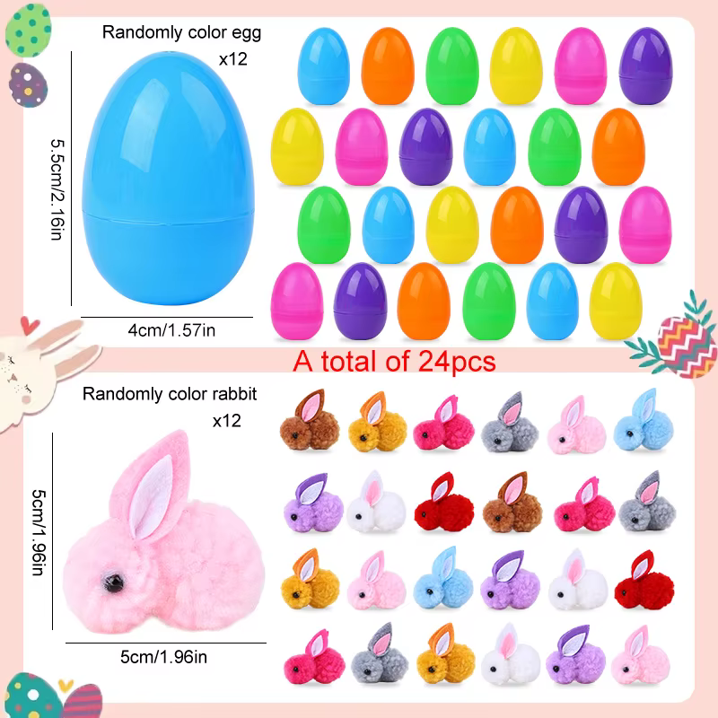 24/48 pièces mignon oeuf de pâques avec lapin Figure pour enfants pâques fête d'anniversaire panier 