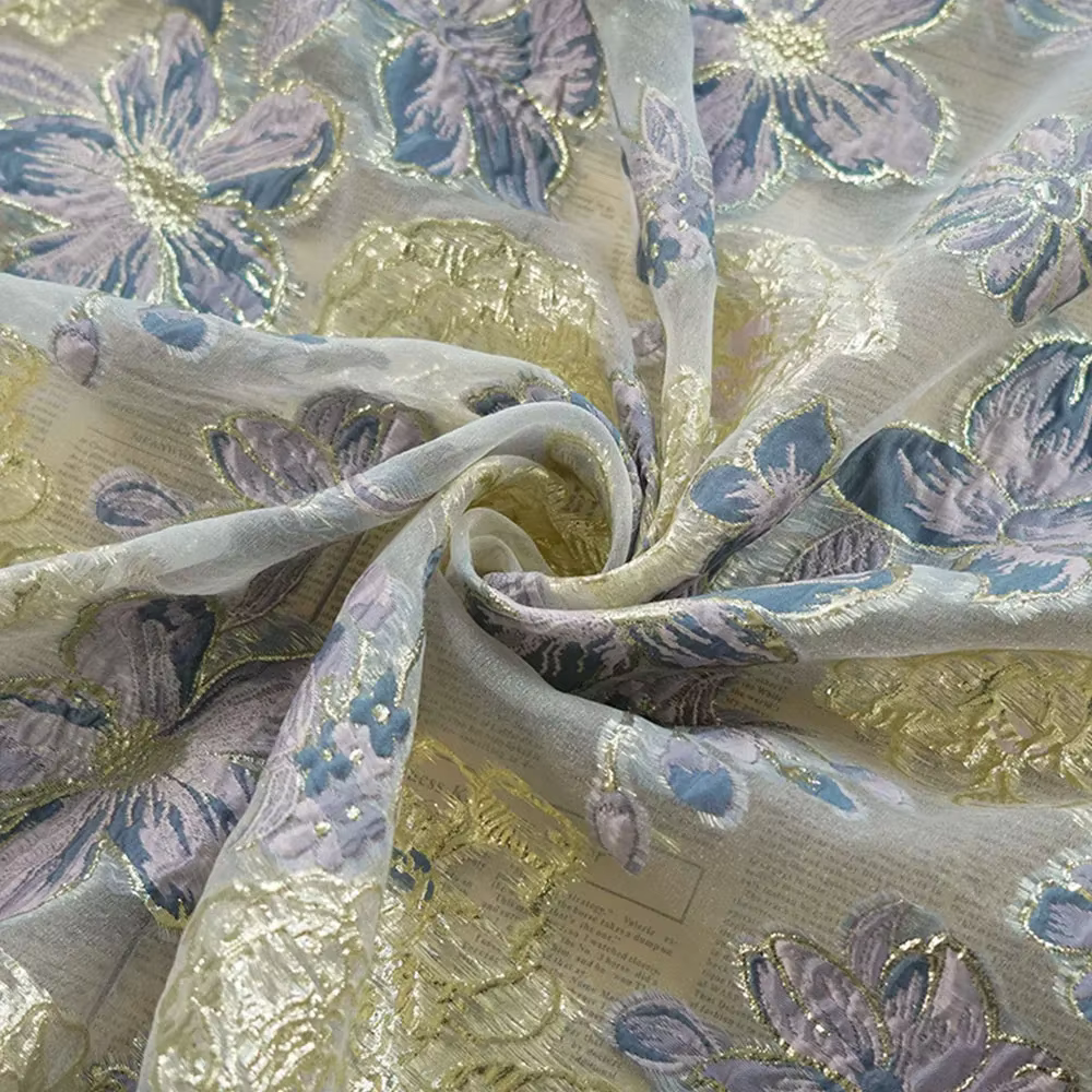 Tissu Jacquard gaufré à fleurs vintage pour femmes, tissu élégant pour vêtements, robe française, ti