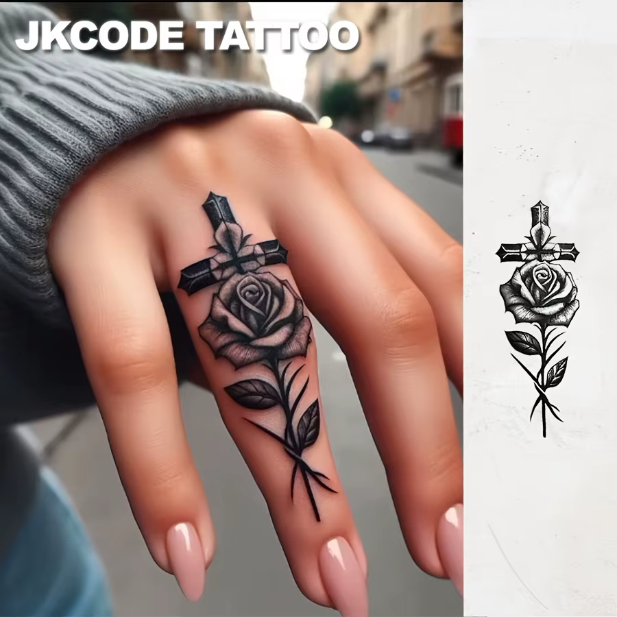 Tatouage de Saint-Valentin, Rose de la croix, imperméable, faux tatouages réalistes, botaniques, tat