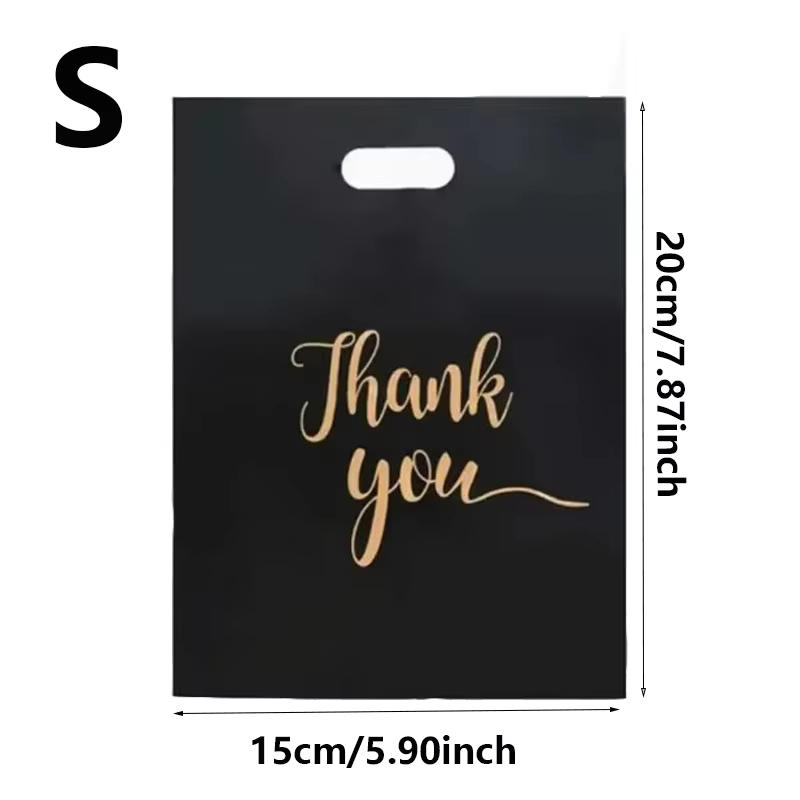 Sac de remerciement noir en plastique, 100 pièces, emballage cadeau de remerciement à main, annivers