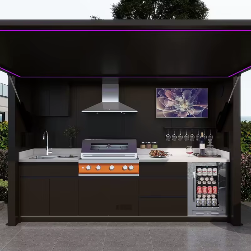 Cuisine extérieure modulaire en acier inoxydable, abri résistant aux intempéries avec toit télécomma
