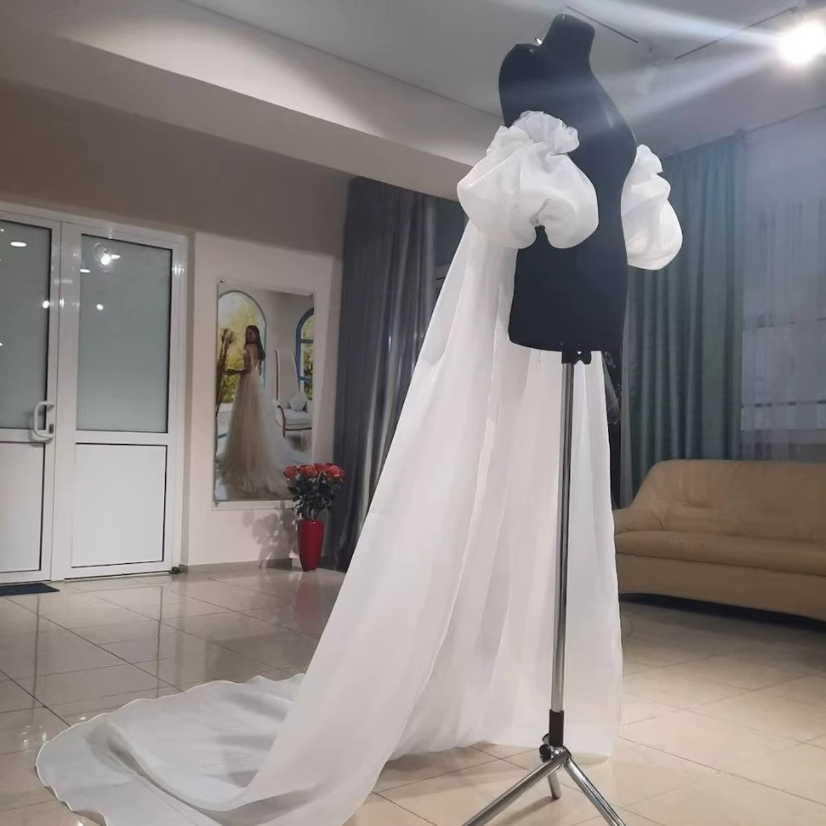 Organza amovible avec manches rondes pour mariée, poignées de mariage, accessoire de photographie de